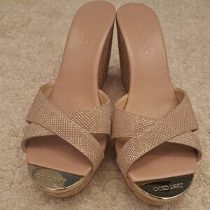 Jimmy Choo Shiny Pink Wedges - Size 39